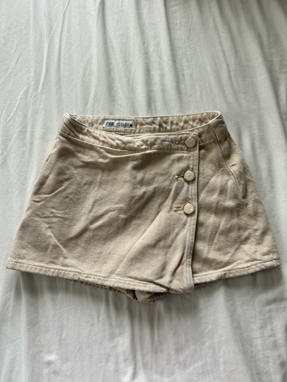 ZARA Neutral Beige Wrap-Style Skort with Button Detail